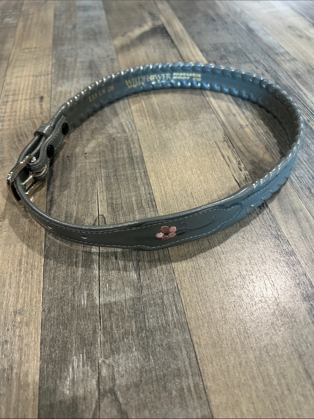 Nocona Girls Gray Leather Belt with Pink Flower Accent